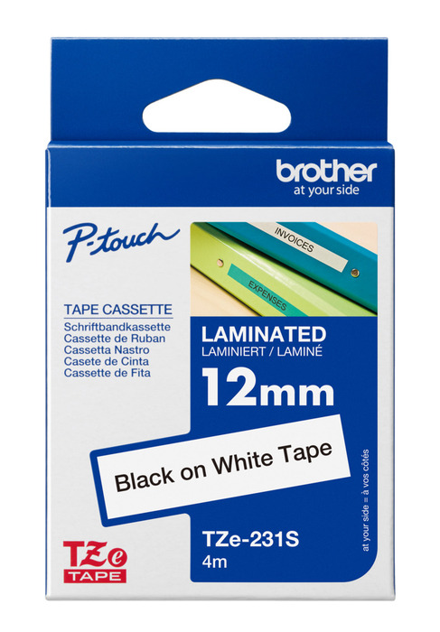 Brother TZe-231S2-tape 12 mm x 4 meter sort/hvid